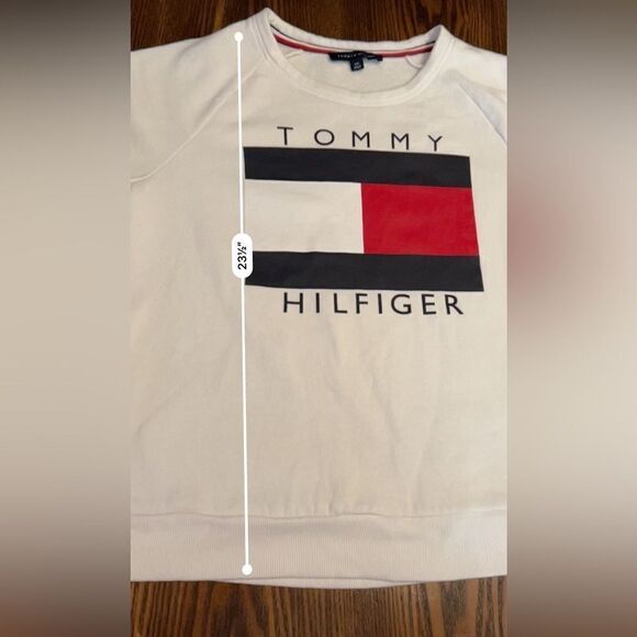 TOMMY HILFIGER‎ Logo Flag Crew Neck Sweatshirt Women's L classic white preppy - Picture 7 of 13